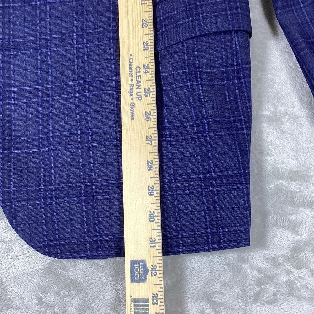 Stafford Mens Blue Plaid Sport Coat 46R Wool Blend Classic Fit Blazer Preppy
